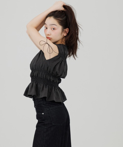 ブラウス シャツ shirring blouse（シャーリングブラウス） レディースの画像