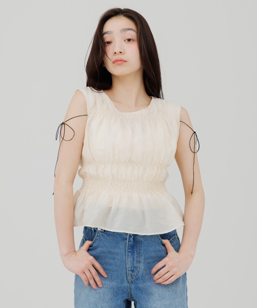ブラウス シャツ shirring blouse（シャーリングブラウス） レディースの画像