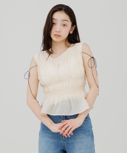 ブラウス シャツ shirring blouse（シャーリングブラウス） レディースの画像