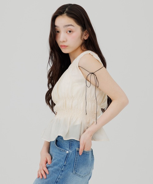 ブラウス シャツ shirring blouse（シャーリングブラウス） レディースの画像