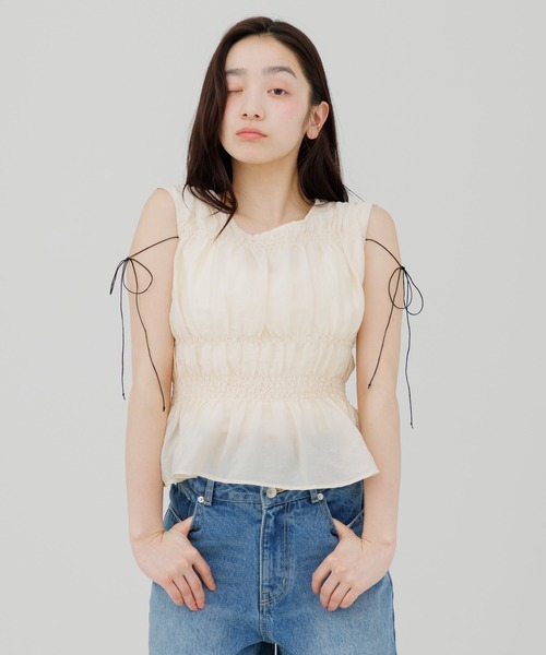ブラウス シャツ shirring blouse（シャーリングブラウス） レディースの画像