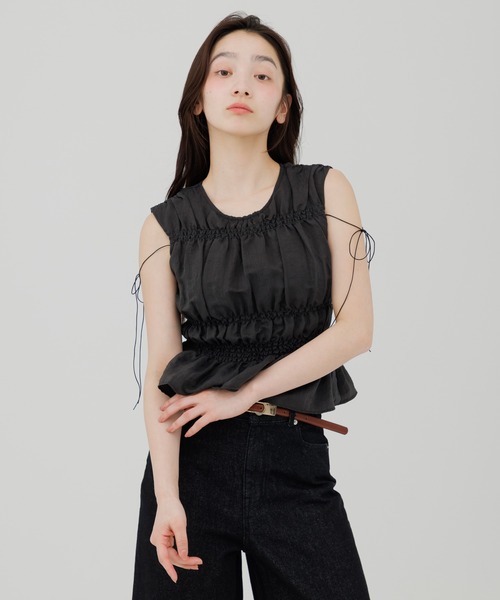 ブラウス シャツ shirring blouse（シャーリングブラウス） レディースの画像