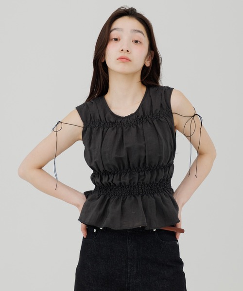 ブラウス シャツ shirring blouse（シャーリングブラウス） レディースの画像