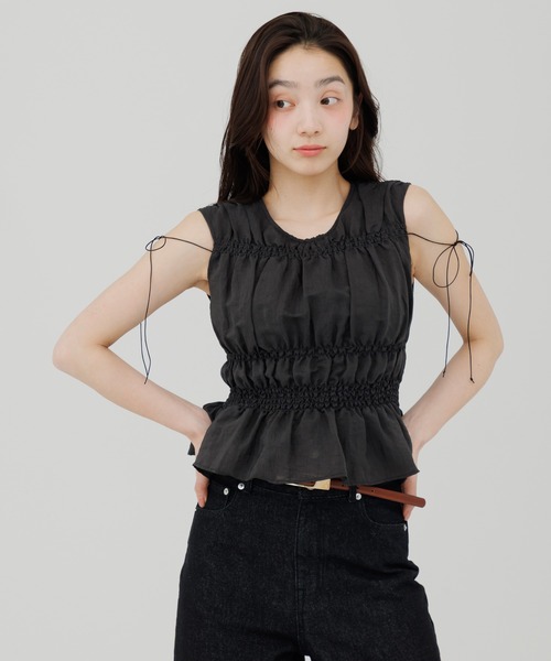 ブラウス シャツ shirring blouse（シャーリングブラウス） レディースの画像