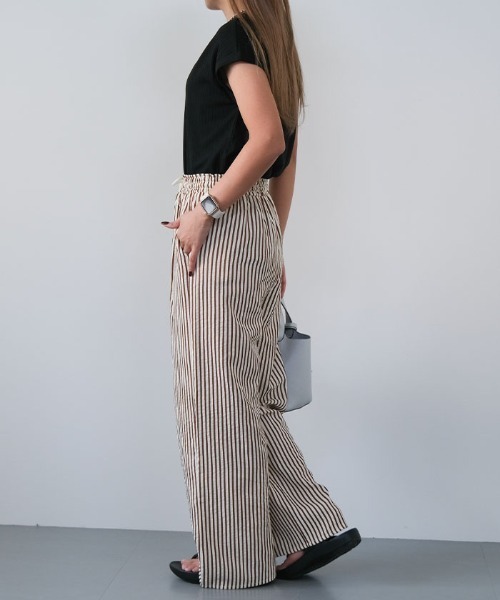 ワイドパンツ パンツ ストライプイージーパンツ レディース : ZOZOTOWN
