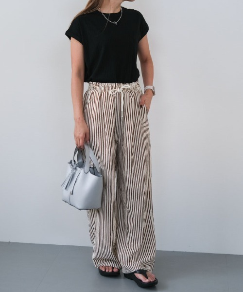 ワイドパンツ パンツ ストライプイージーパンツ レディース : ZOZOTOWN