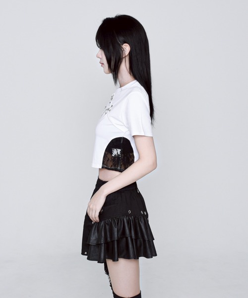 REFLEM tシャツ 「REFLEM/レフレム」レース切替クロップドT