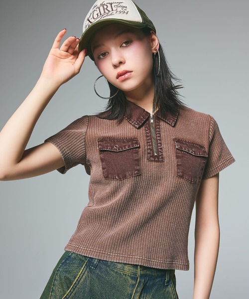 X-girl ポロシャツ シャツ X-girl（エックスガール）の「RIB KNIT POLO（ポロシャツ）」 - WEAR