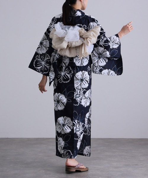 浴衣 二部式セパレートにご希望 （追加費用無しです）フラミンゴ柄 綿麻 yulie セパレート浴衣 浴衣 「セパレート 二部式 」二部式浴衣 1人で着