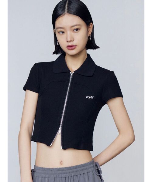 tシャツ リブカッティングショートスリーブトップ レディース