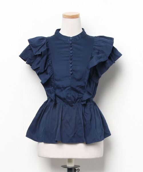 「LANVIN en Bleu」 ノースリーブブラウス 38 ネイビー レディース