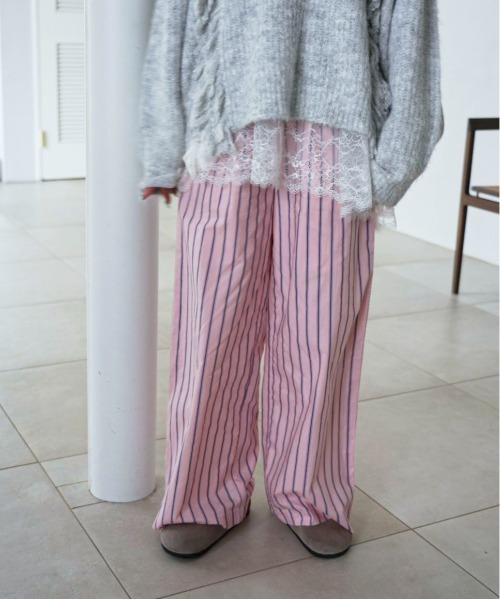 PILIT パンツ サイドレースストライプパジャマパンツ レディース