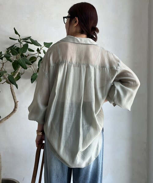 DouDou ブラウス シャツ シアー開襟シャツ レディース