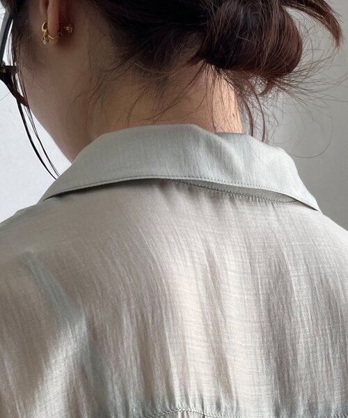 DOUDOU 長袖 ブラウス シャツ シアー ライトグレー DouDou ブラウス シャツ シアー開襟シャツ レディース