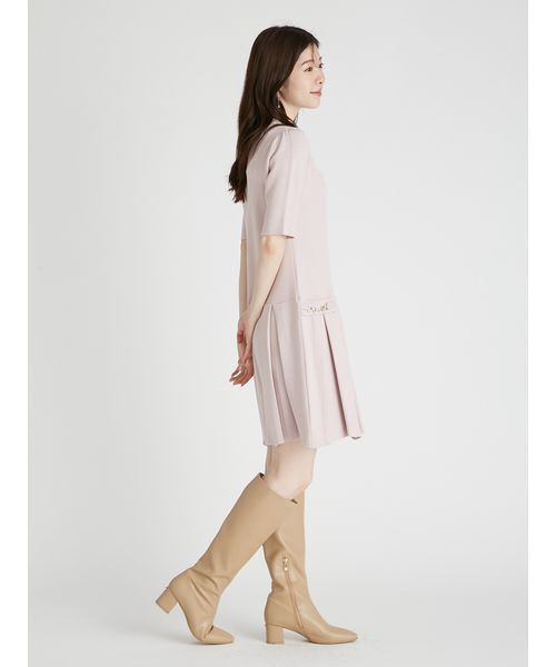 CELFORD プリーツワンピース アイボリー 38 HANAE MORI×CELFORDコラボ】プリーツデザインプリントワンピース