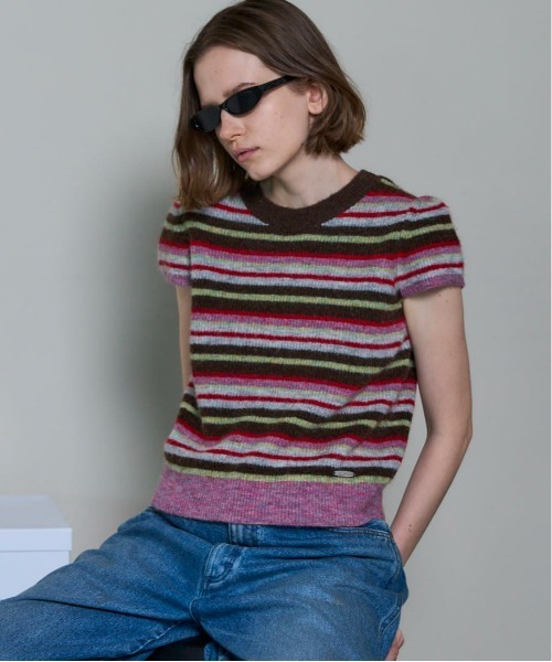 ニット セーター 「25AW PRE-ORDER」Multi Border Cap Sleeve Knit Tops/マルチボーダーキャップスリーブニ