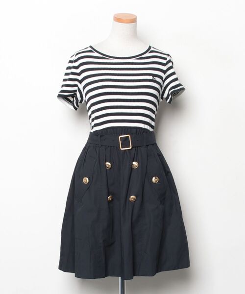【BURBERRY BLUELABEL】ボーダードッキングワンピース　M相当 BURBERRY BLUE LABEL 「BURBERRY LABEL」 ボーダー柄ドッキング