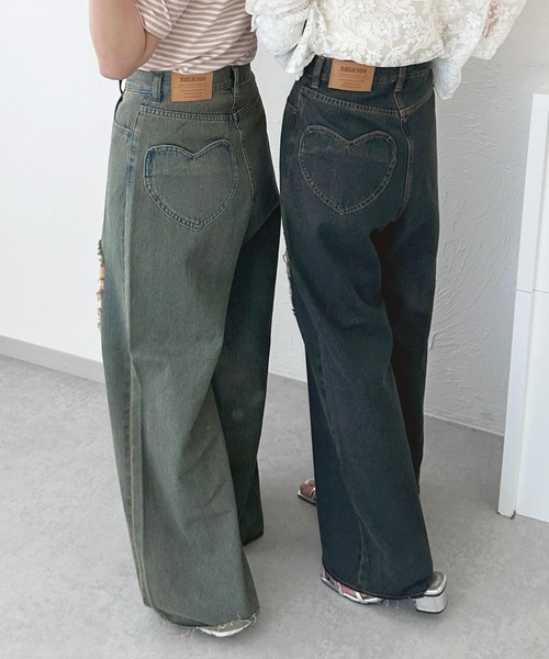 「apres jour」 ダメージ加工デニムパンツ MEDIUM ダークインディゴブルー レディース_画像2