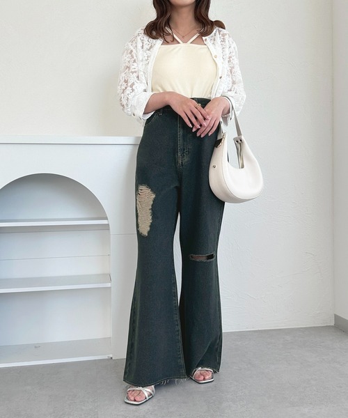 「apres jour」 ダメージ加工デニムパンツ MEDIUM ダークインディゴブルー レディース_画像5