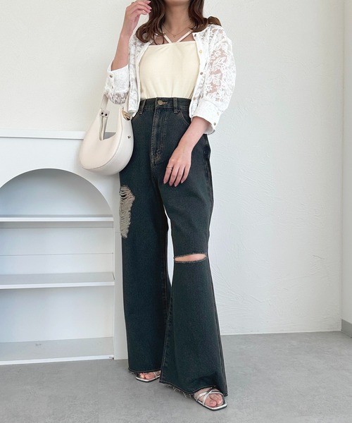 「apres jour」 ダメージ加工デニムパンツ MEDIUM ダークインディゴブルー レディース_画像6