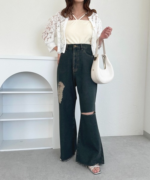「apres jour」 ダメージ加工デニムパンツ MEDIUM ダークインディゴブルー レディース_画像7
