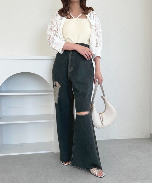 「apres jour」 ダメージ加工デニムパンツ MEDIUM ダークインディゴブルー レディース_画像8
