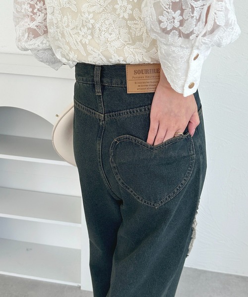 「apres jour」 ダメージ加工デニムパンツ MEDIUM ダークインディゴブルー レディース_画像9