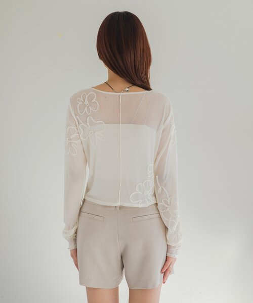 Kastane（カスタネ） tシャツ フラワーコード刺繍シアーTOPS