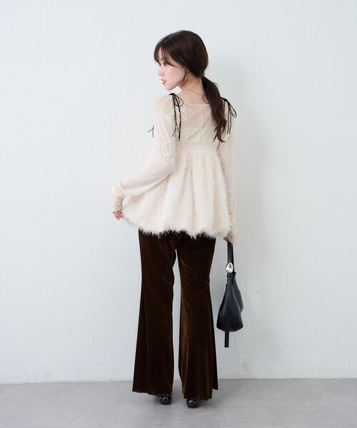 Kastane（カスタネ） tシャツ フラワーコード刺繍シアーTOPS