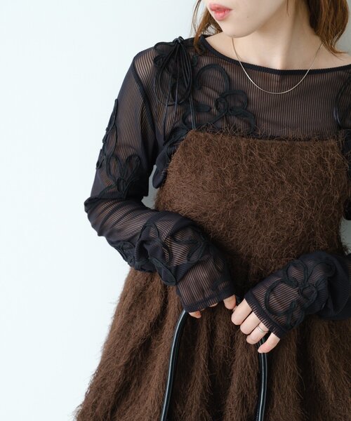 Kastane（カスタネ） tシャツ フラワーコード刺繍シアーTOPS