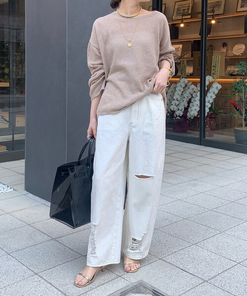 「DouDou」 ダメージ加工デニムパンツ SMALL ブルー レディース_画像2