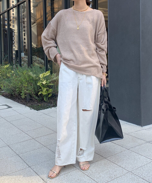 「DouDou」 ダメージ加工デニムパンツ SMALL ブルー レディース_画像4