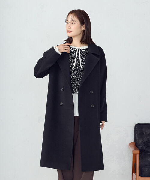 最高級XLサイズ相当 コムサデモード　ラムレザーチェスターコート　マキシ丈　黒 最高級XLサイズ相当 コムサデモード ラムレザーチェスターコート