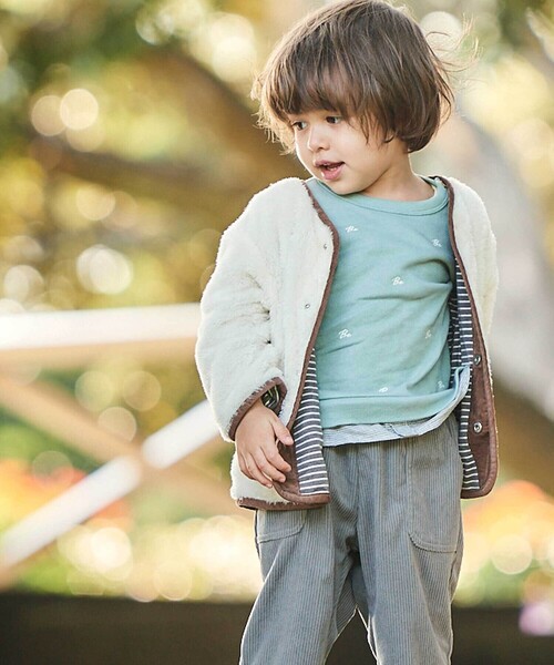 BeBe（ベベ） ノーカラージャケット アウター ボア裏ボーダーノー