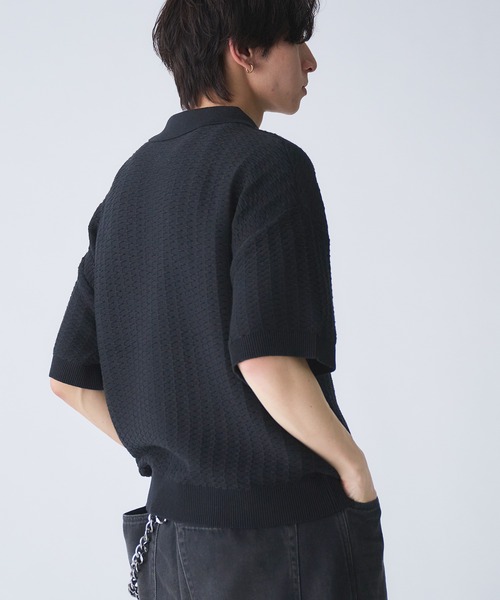 「Adoon plain」 半袖ニット MEDIUM ブラック メンズ_画像7
