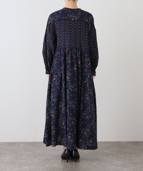 25年 極上美品 BEARDSLEY スカーフパッチワークプリントワンピース B.C STOCK（ベーセーストック） ワンピース 手洗い可 / パッチワーク