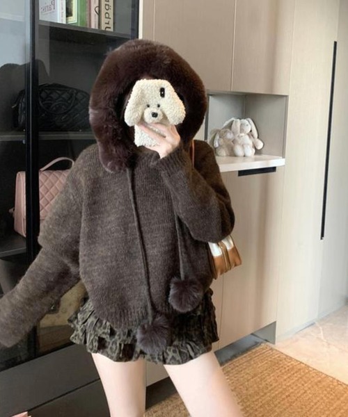 ニット セーター Nia(ニア)/ボリュームファー ポンポン付き ニット