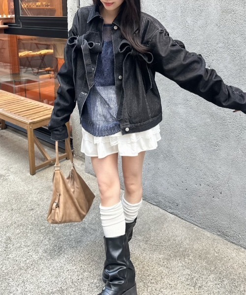 「nemne store」 デニムジャケット SMALL ブラック レディース_画像4