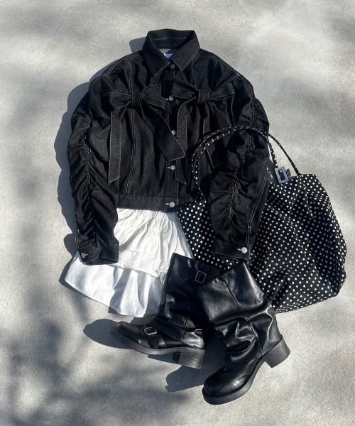 「nemne store」 デニムジャケット SMALL ブラック レディース_画像5