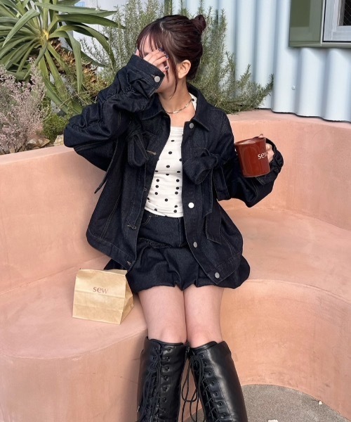 「nemne store」 デニムジャケット SMALL ブラック レディース_画像6