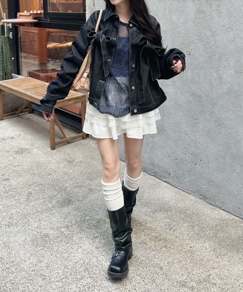 「nemne store」 デニムジャケット SMALL ブラック レディース_画像7