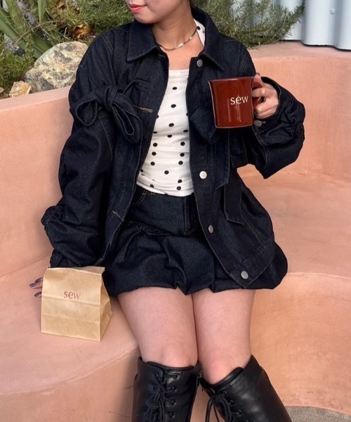 「nemne store」 デニムジャケット SMALL ブラック レディース_画像9