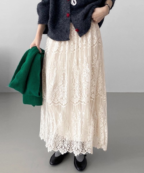 ReRe スカート レース×プリーツ切替ロングスカート : ZOZOTOWN Yahoo