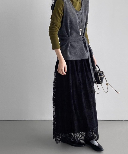 ReRe スカート レース×プリーツ切替ロングスカート : ZOZOTOWN Yahoo