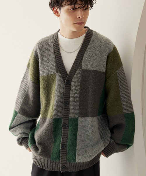 「MONO-MART」 ニットカーディガン M ブルー メンズ_画像5