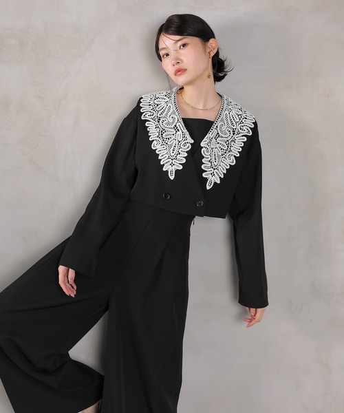 Kana パンツドレス レース ビッグカラー ショート ジャケット ワイド