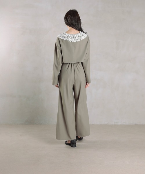 Kana パンツドレス レース ビッグカラー ショート ジャケット ワイド