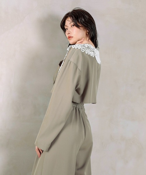 Kana パンツドレス レース ビッグカラー ショート ジャケット ワイド