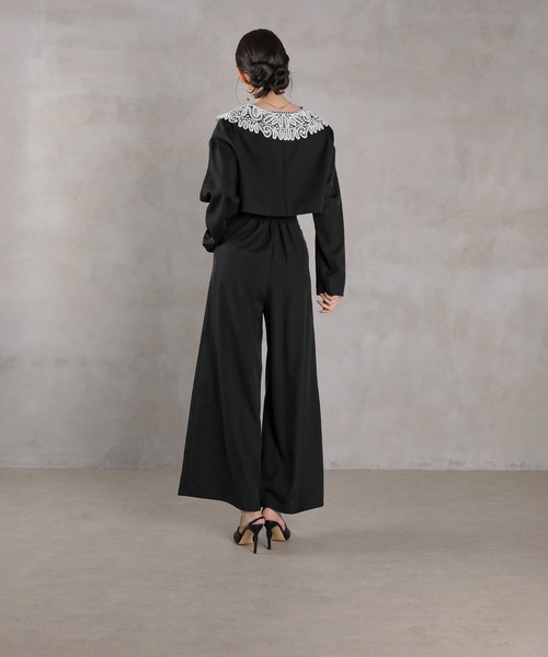 Kana パンツドレス レース ビッグカラー ショート ジャケット ワイド