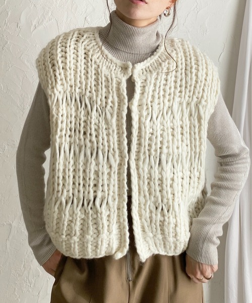 She's Closet ベスト ジレ ローゲージざっくり手編みハンドニット